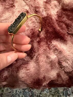 Gold  color  Cuff Bracelet with Black Druzy Accent